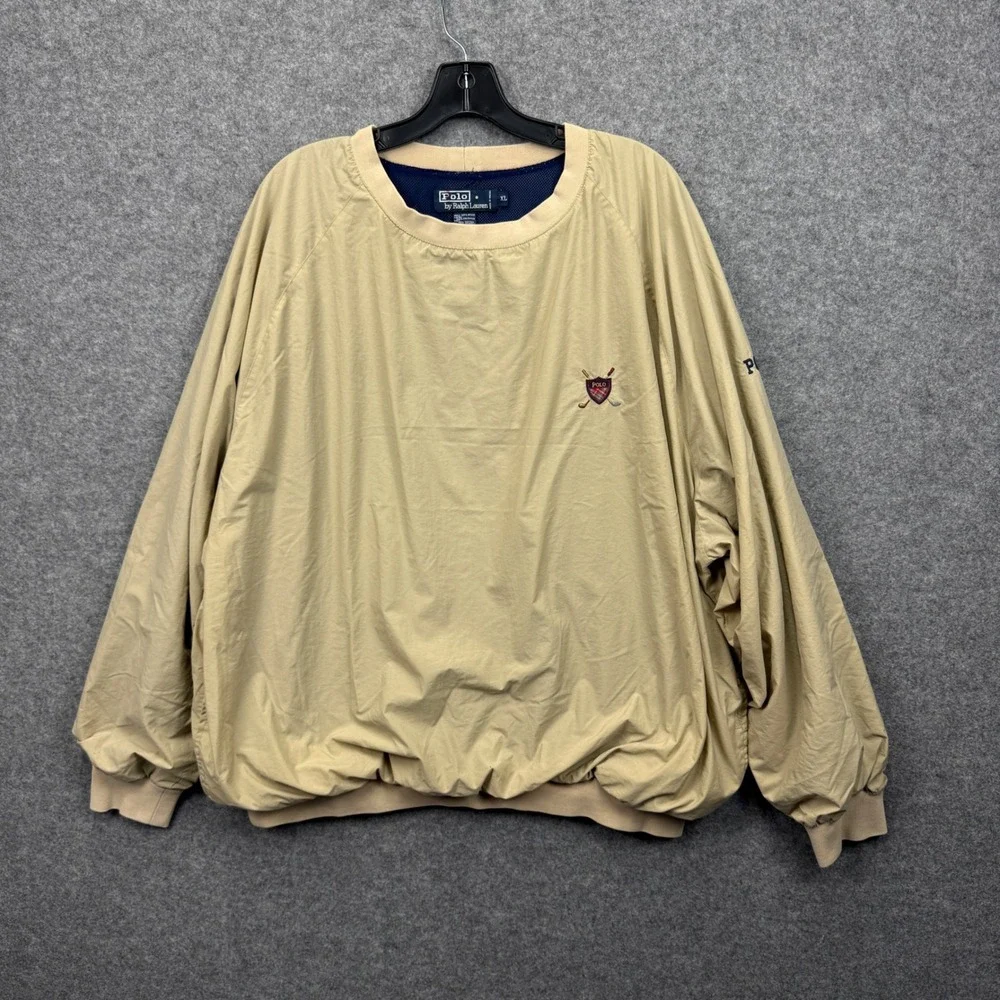 Polo Ralph Lauren Mens XL Tan‎ Nylon Mesh Lined Golf Crest Pullover Windbreaker